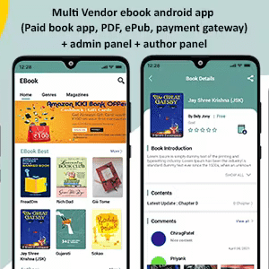 Multi-Vendor ebook Android App (Paid book app, PDF, ePub, payment gateway) + admin panel + author pa
